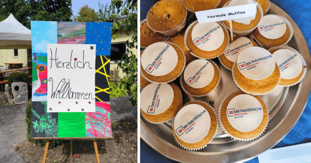 Cupcakes mit Logo der Paritätischen Suchthilfe Niedersachsen