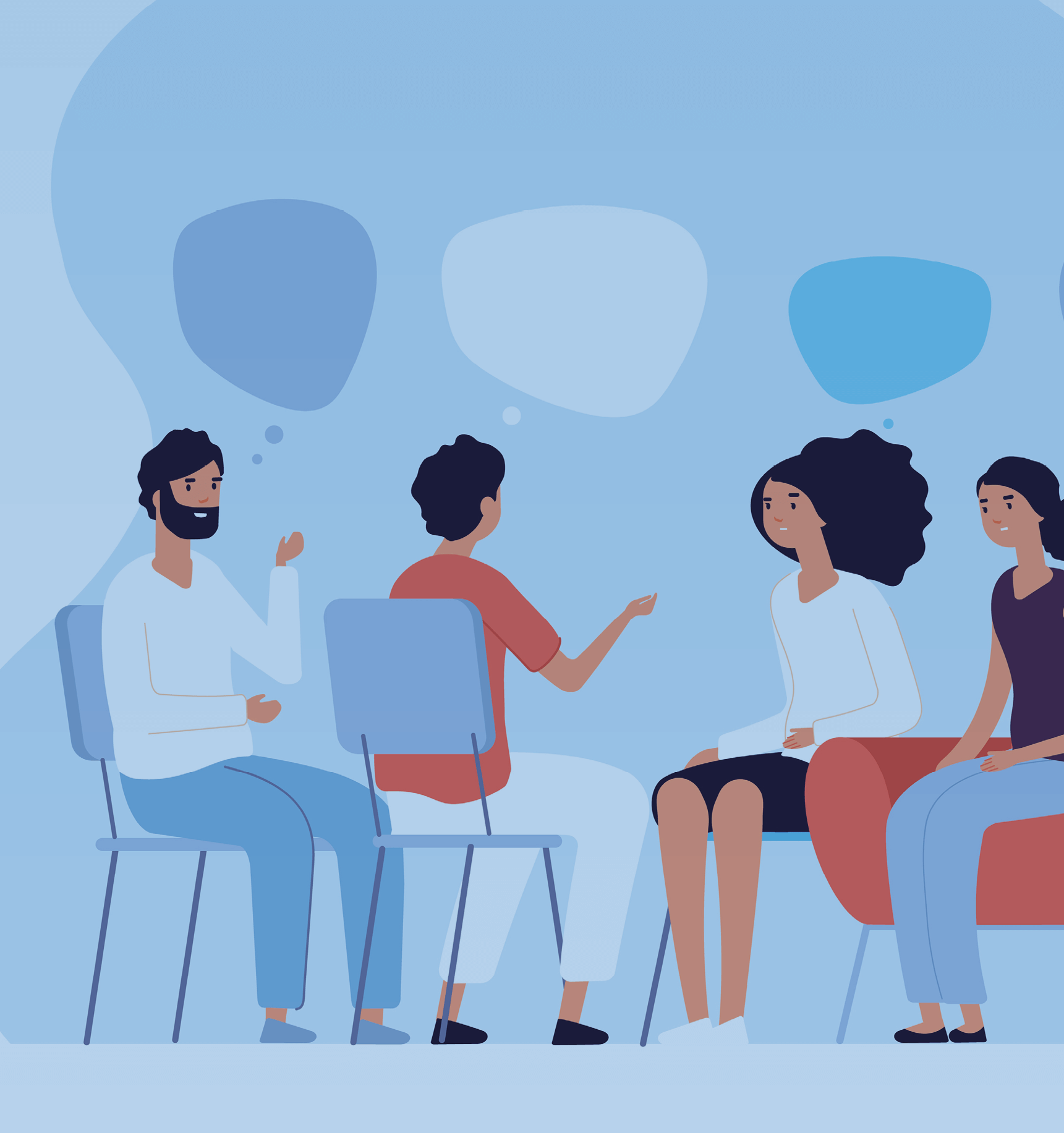 Grafik von Menschen, die im Stuhlkreis miteinander reden