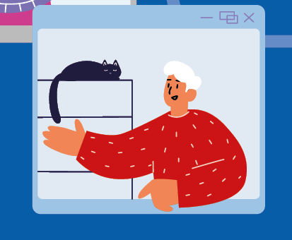 Grafik zum Format: Wissen und Austausch - Sucht. Es wird eine Person im Online-Chat gezeigt