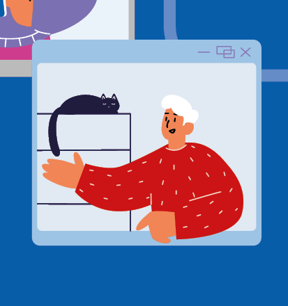 Grafik zum Format: Wissen und Austausch - Sucht. Es wird eine Person im Online-Chat gezeigt