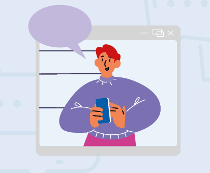 Grafik zum Format: Wissen und Austausch - Sucht. Es wird eine Person im Online-Chat gezeigt