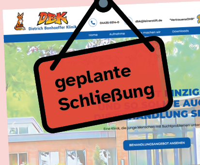 Grafik mit Schild zur geplanten Schließung der dietrich-bonhoffer-klinik