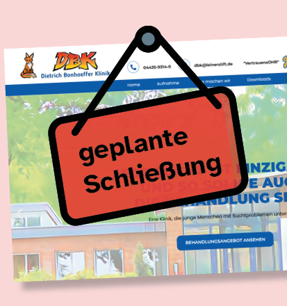 Grafik mit Schild zur geplanten Schließung der dietrich-bonhoffer-klinik